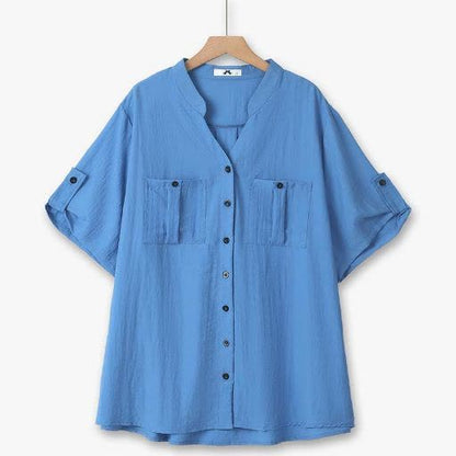 Plus Size Bambusbluse mit Knopfleiste - Blau - 6XL - image 0