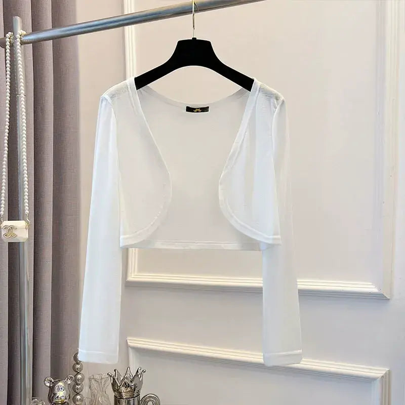 Romantisches, transparentes Cardigan-Kleid in Übergröße, fließendes A-Linien-Midikleid-Set - Strickjacke – Weiß - 7XL - image 7