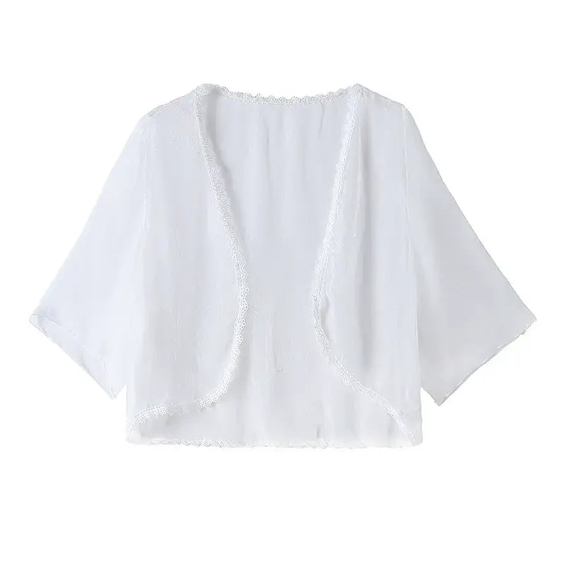 Set aus transparentem Cardigan in Übergröße, leichtem Sommerkleid mit Blumenmuster, Rüschen und V-Ausschnitt - Strickjacke - 6XL - image 11