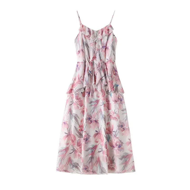 Set aus transparentem Cardigan in Übergröße, leichtem Sommerkleid mit Blumenmuster, Rüschen und V-Ausschnitt - Midi Slipkleid - 6XL - image 12