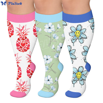 Kompressionsstrümpfe in Übergröße mit Doodle-Blumenmuster - image 0