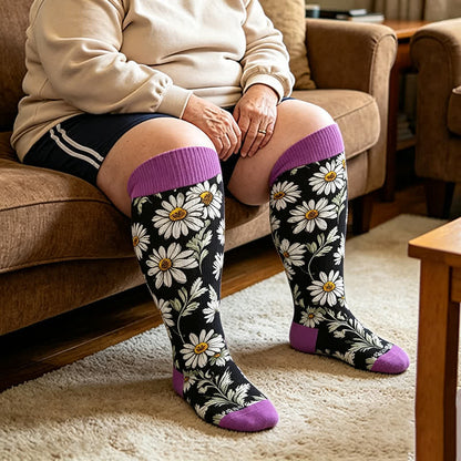Daisy Bloom Kompressionsstrümpfe in Übergröße - Lila - 4XL - image 1