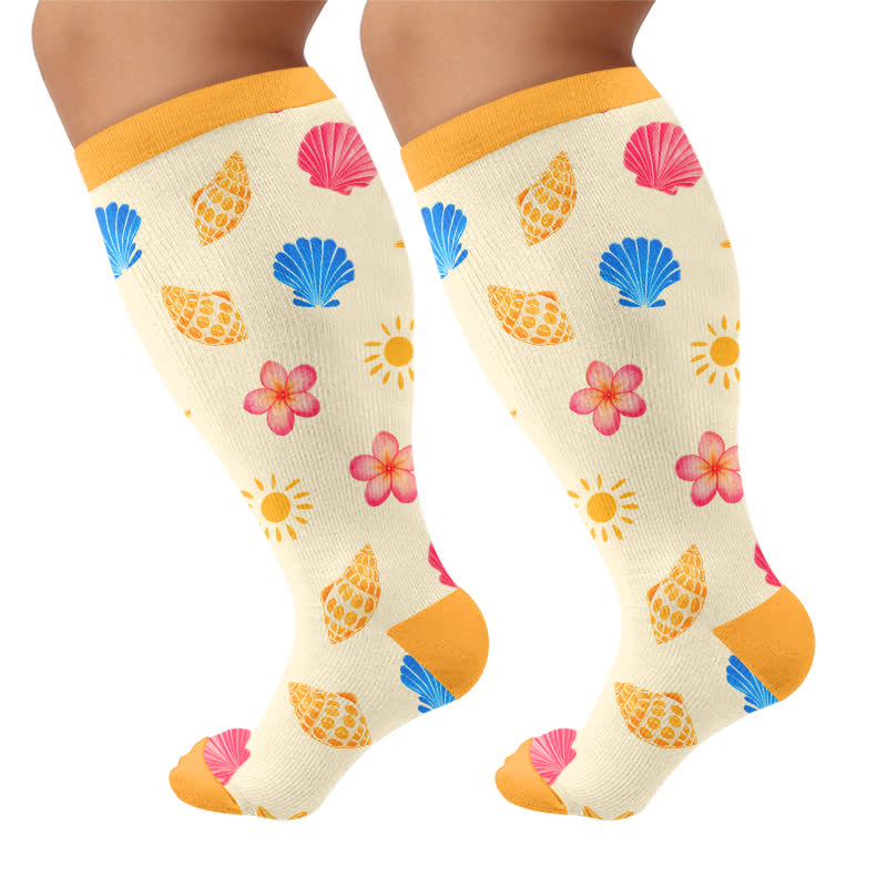Kompressionsstrümpfe in Übergröße mit Kirsch-Grapefruit-Print - Gelb - 4XL - image 9
