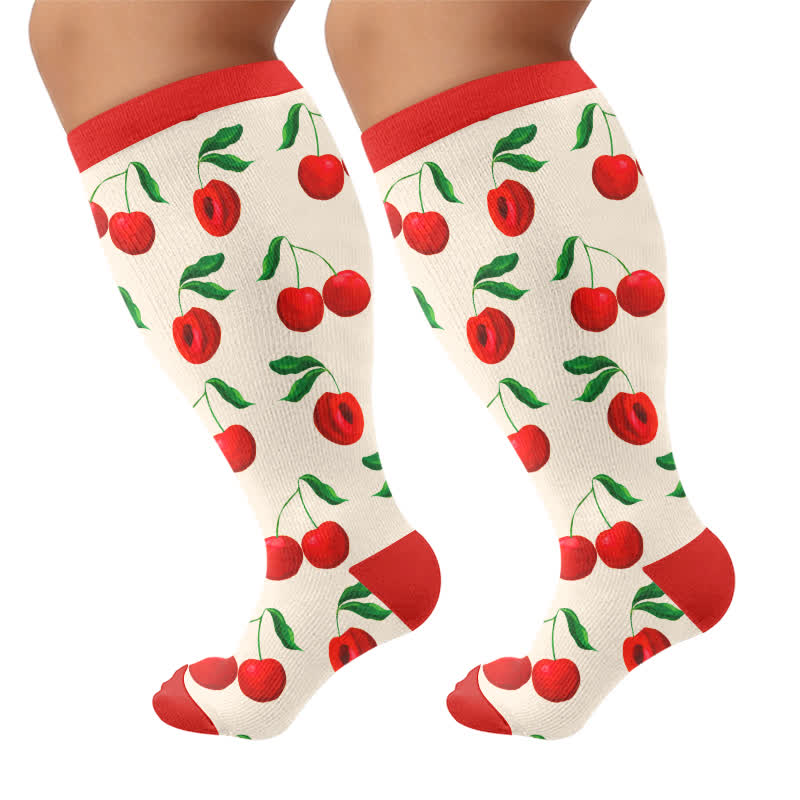 Kompressionsstrümpfe in Übergröße mit Kirsch-Grapefruit-Print - Rot - 4XL - image 7