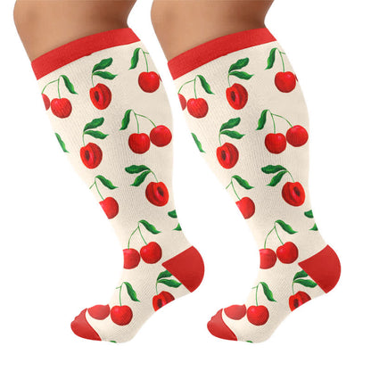 Kompressionsstrümpfe in Übergröße mit Kirsch-Grapefruit-Print - Rot - 4XL - image 7