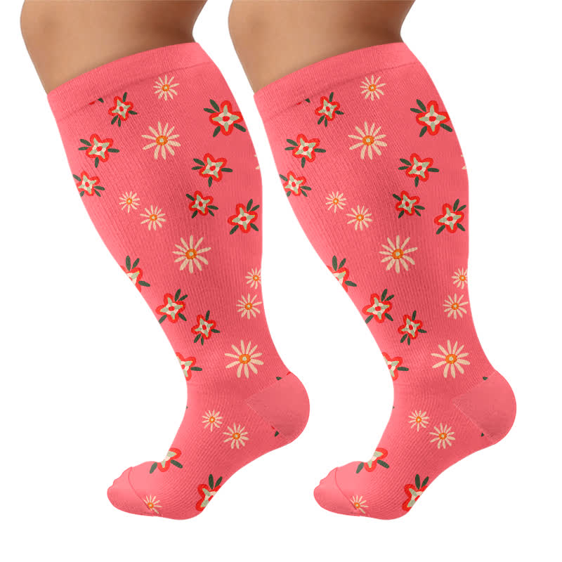Kompressionsstrümpfe mit Blumenmuster in Übergröße - Rosa - 4XL - image 7