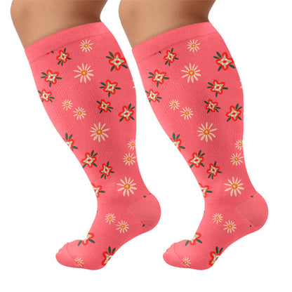 Kompressionsstrümpfe mit Blumenmuster in Übergröße - Rosa - 4XL - image 7