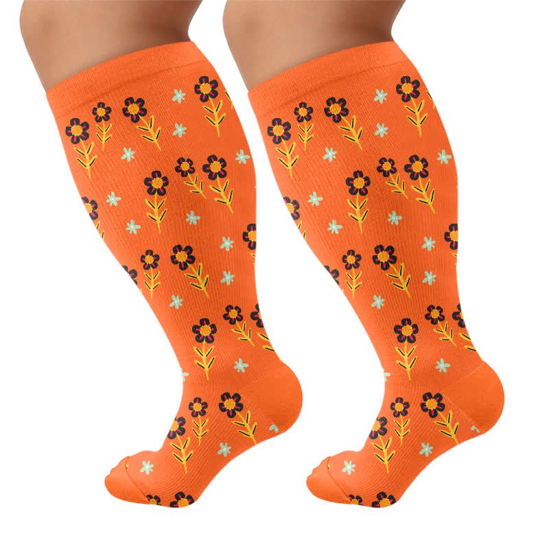 Kompressionsstrümpfe mit Blumenmuster in Übergröße - Orange - 4XL - image 9