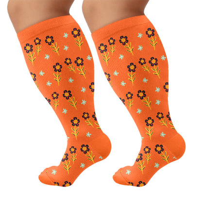 Kompressionsstrümpfe mit Blumenmuster in Übergröße - Orange - 4XL - image 9