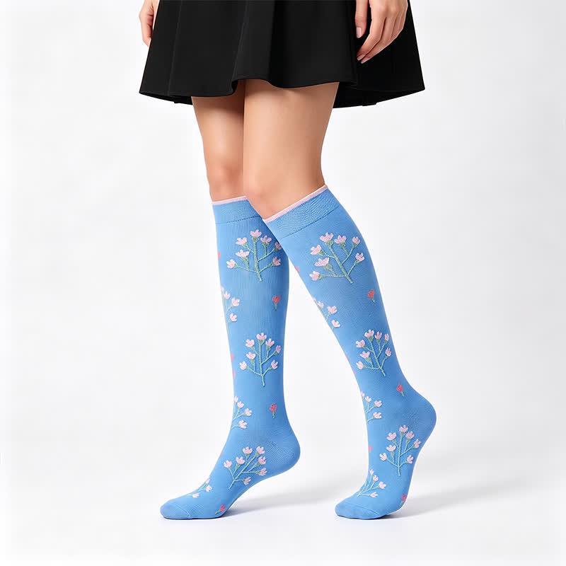 Blaue Kompressionsstrümpfe mit Blumenmuster (4 Paar) - Blau - S/M - image 6