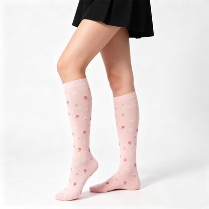 Blaue Kompressionsstrümpfe mit Blumenmuster (4 Paar) - Rosa - S/M - image 3