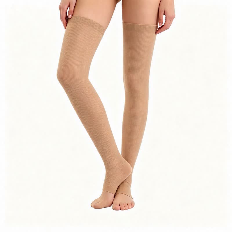 Einfarbige, zehenfreie Oberschenkel-Kompressionsärmel - Nackt - L/XL - image 1