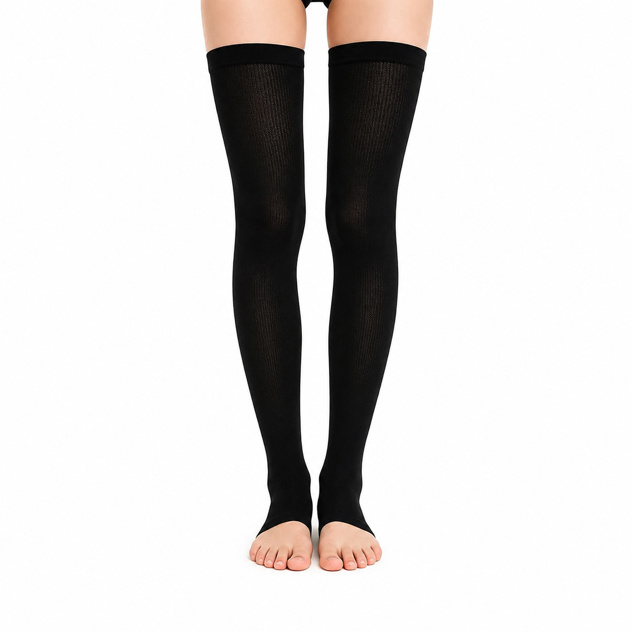 Einfarbige, zehenfreie Oberschenkel-Kompressionsärmel - Schwarz - L/XL - image 0