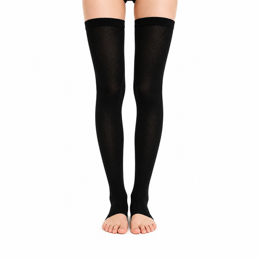 Einfarbige, zehenfreie Oberschenkel-Kompressionsärmel - Schwarz - L/XL - image 0