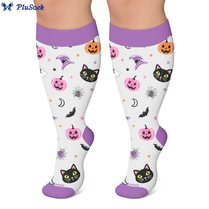 Plus Size Katzen-Kürbis-Mond-Kompressionssocken - image 5