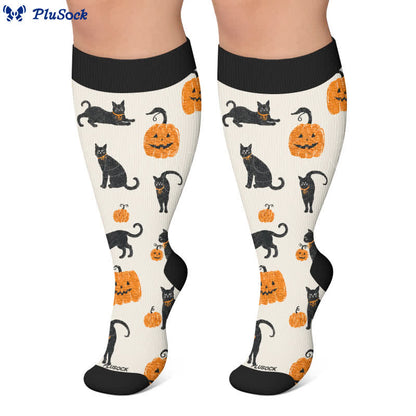 Plus Size Katzen-Kürbis-Mond-Kompressionssocken - image 6