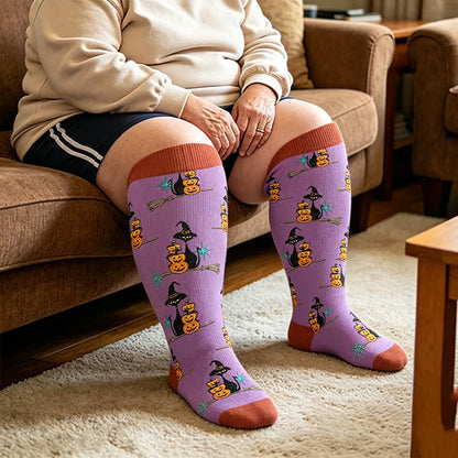 Schwarze Katzengeist-Kompressionsstrümpfe in Übergröße - Lila - 4XL - image 3