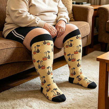 Schwarze Katzengeist-Kompressionsstrümpfe in Übergröße - Gelb - 4XL - image 2