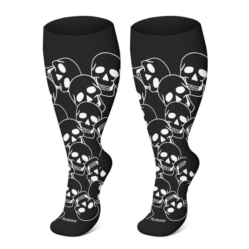 Plus Size Halloween Floral Skull Series Kompressionsstrümpfe - Schwarz-C - 4XL - image 19