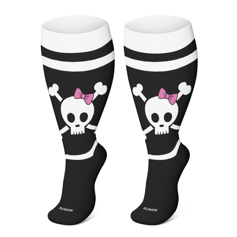 Plus Size Halloween Floral Skull Series Kompressionsstrümpfe - Schwarz - 4XL - image 16