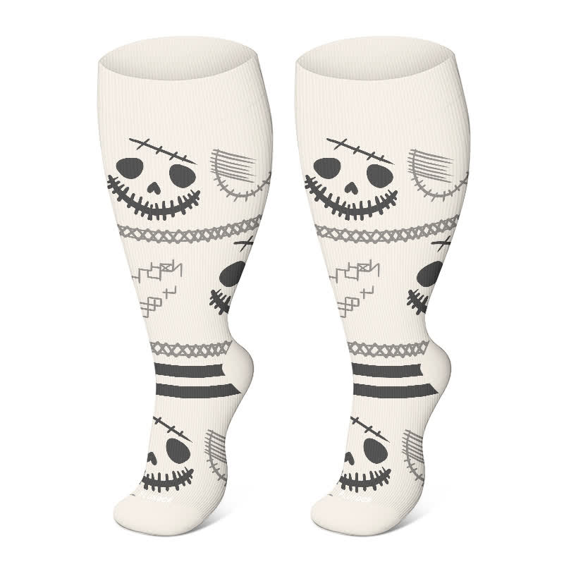 Plus Size Halloween Floral Skull Series Kompressionsstrümpfe - Beige - 4XL - image 20