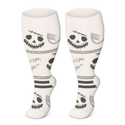 Plus Size Halloween Floral Skull Series Kompressionsstrümpfe - Beige - 4XL - image 20