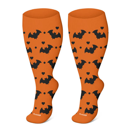 Plus Size Halloween Floral Skull Series Kompressionsstrümpfe - Orange-A - 4XL - image 22