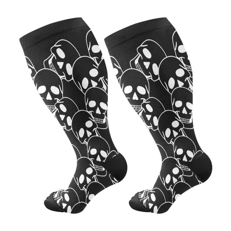 Halloween-Kompressionsstrümpfe mit großem Totenkopf-Print in Übergröße - Schwarz-C - 4XL - image 14