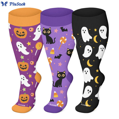 Halloween-Kompressionsstrümpfe mit großem Totenkopf-Print in Übergröße - image 1