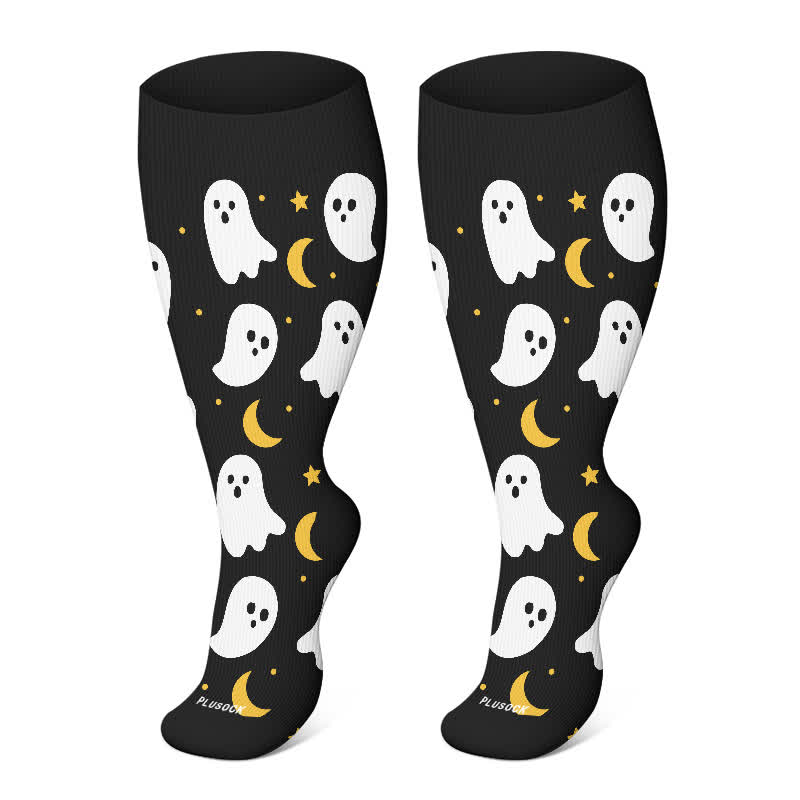 Halloween-Kompressionsstrümpfe mit großem Totenkopf-Print in Übergröße - Schwarz-D - 4XL - image 15