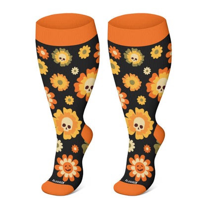 Halloween-Kompressionsstrümpfe mit großem Totenkopf-Print in Übergröße - Orange-A - 4XL - image 20