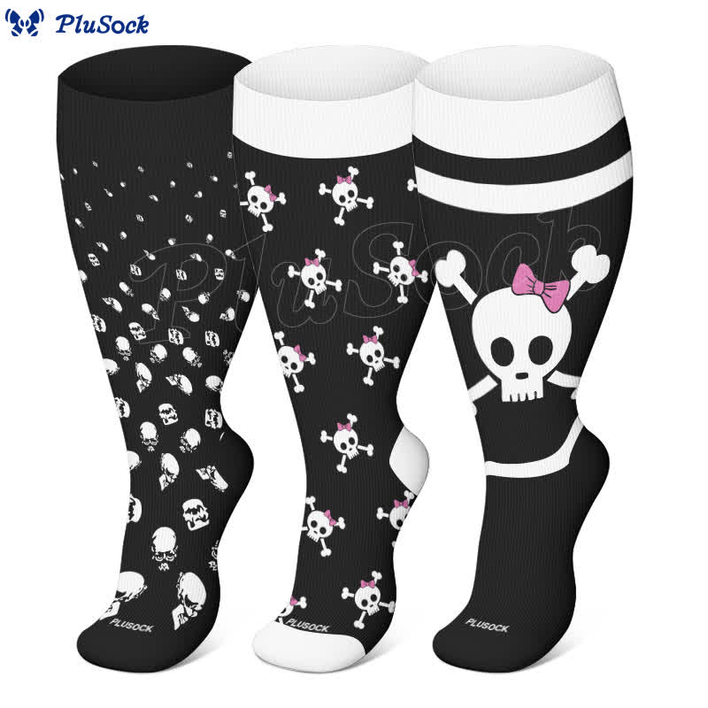 Halloween-Kompressionsstrümpfe mit großem Totenkopf-Print in Übergröße - image 0