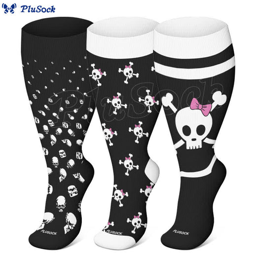 Halloween-Kompressionsstrümpfe mit großem Totenkopf-Print in Übergröße - image 0