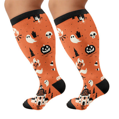Plus Size Midnight Mischief Halloween Kompressionsstrümpfe - Orange - 4XL - image 10
