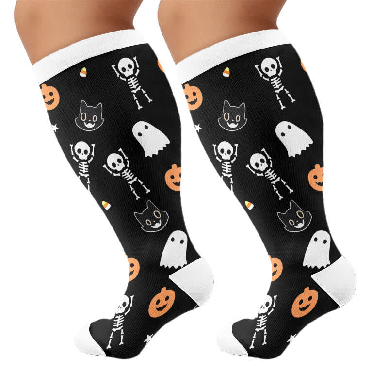Plus Size Midnight Mischief Halloween Kompressionsstrümpfe - Schwarz - 4XL - image 8