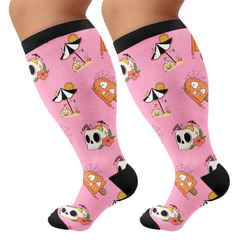 Plus Size Midnight Mischief Halloween Kompressionsstrümpfe - Rosa - 4XL - image 9