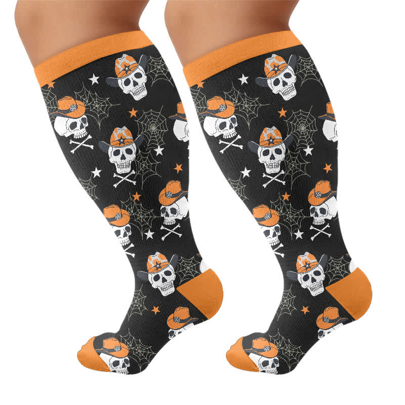 Kompressionsstrümpfe mit Totenkopf und Stern in Übergröße - Schwarz - 4XL - image 9