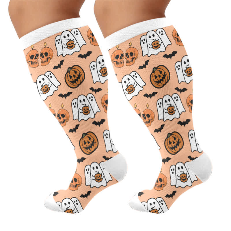 Kompressionsstrümpfe mit Totenkopf und Stern in Übergröße - Orange - 4XL - image 10