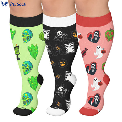 Neon-Totenkopf-Kompressionsstrümpfe in Übergröße - image 0