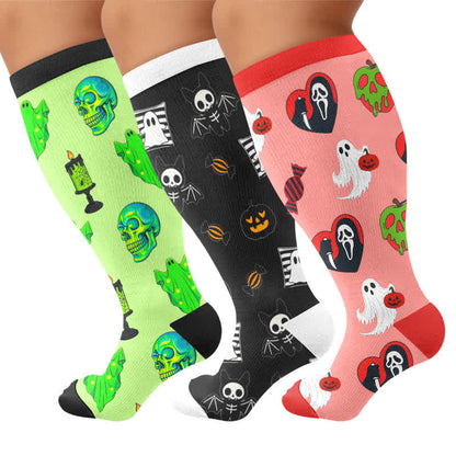 Neon-Totenkopf-Kompressionsstrümpfe in Übergröße - image 10