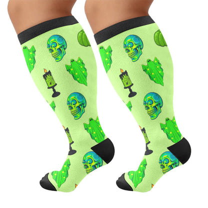 Neon-Totenkopf-Kompressionsstrümpfe in Übergröße - image 9