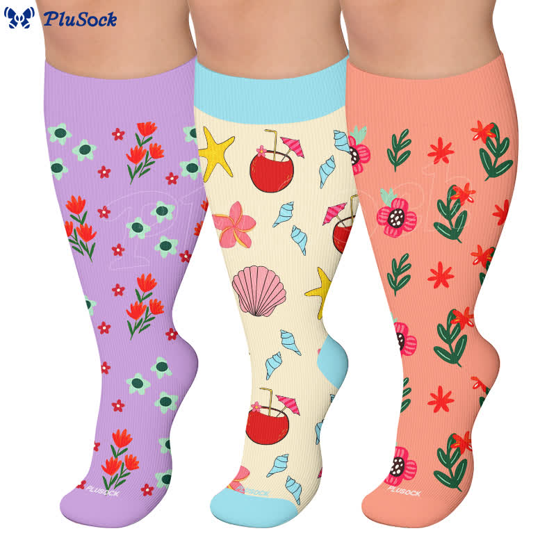 Plus Size Floral Beach Kompressionsstrümpfe - image 0