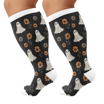 Plus Size Ghostly Autumn Tales Kompressionsstrümpfe - Schwarz - 4XL - image 9