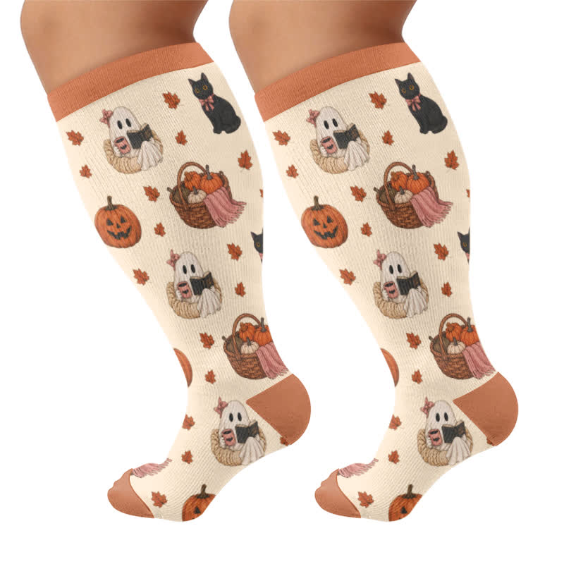 Plus Size Ghostly Autumn Tales Kompressionsstrümpfe - Khaki - 4XL - image 10