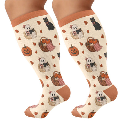 Plus Size Ghostly Autumn Tales Kompressionsstrümpfe - Khaki - 4XL - image 10