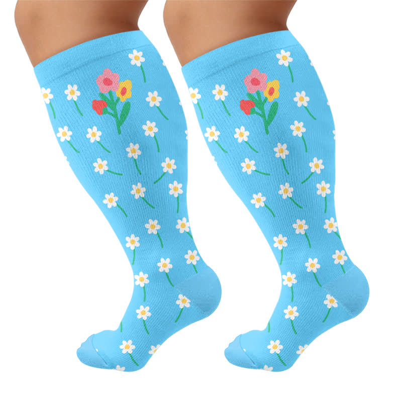 Kompressionsstrümpfe mit floralem Patchwork in Übergröße - Blau - 4XL - image 7