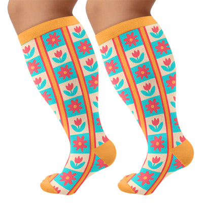 Kompressionsstrümpfe mit floralem Patchwork in Übergröße - Orange - 4XL - image 5
