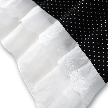 Tunika-Top mit Polka-Dots, Bindekragen und Rüschensaum - image 1