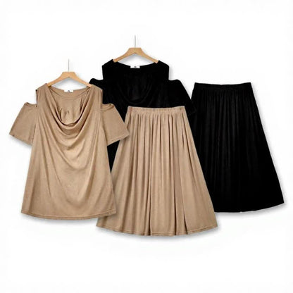 Zweiteiliges Rock-Set mit drapiertem Cut-Out-Schultern und Midi-Länge - image 1