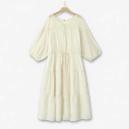 Boho-Maxikleid mit Kordelzug und Stufenrock für den Urlaub - Beige - 6XL - image 2